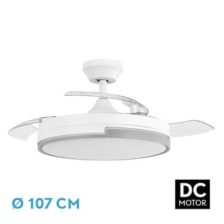 VENTILADOR DC 72W OLIMPIA BLANCO/GRIS 3ASPAS TRANSP. 107D 6VEL. 7200LM 3000-4500-6000K C/REMOTO, MEMORIA Y TEMPORIZADOR 24