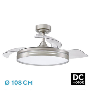 VENTILADORES DC 72W MICENAS NIQUEL 3ASP.TRANSP.108D 6VELOCIDADES 7200LM 3COLORES REMOTO,MEMORIA Y TEMPORIZADOR 24