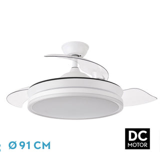 VENTILADOR DC BAYOMO BLANCO 72W 6120LM 91D 3ASP.DESPLEGABLES 3000-4000-6000K REMOTO, TEMPORIZADOR, MEMORIA